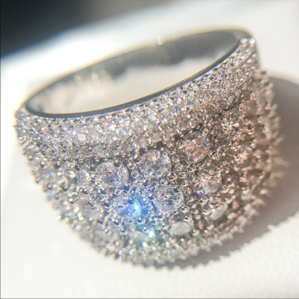 SILVER ROUND DIAMOND PAVE WIDE BAND RING - Picture 2 of 5
